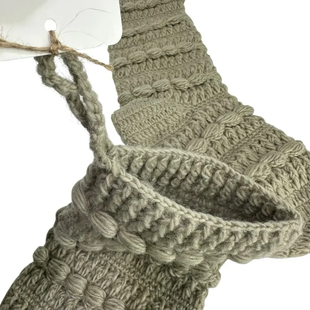 Handmade Crochet Knit Christmas Stockings Gray Boho Cottagecore Set of 4 New